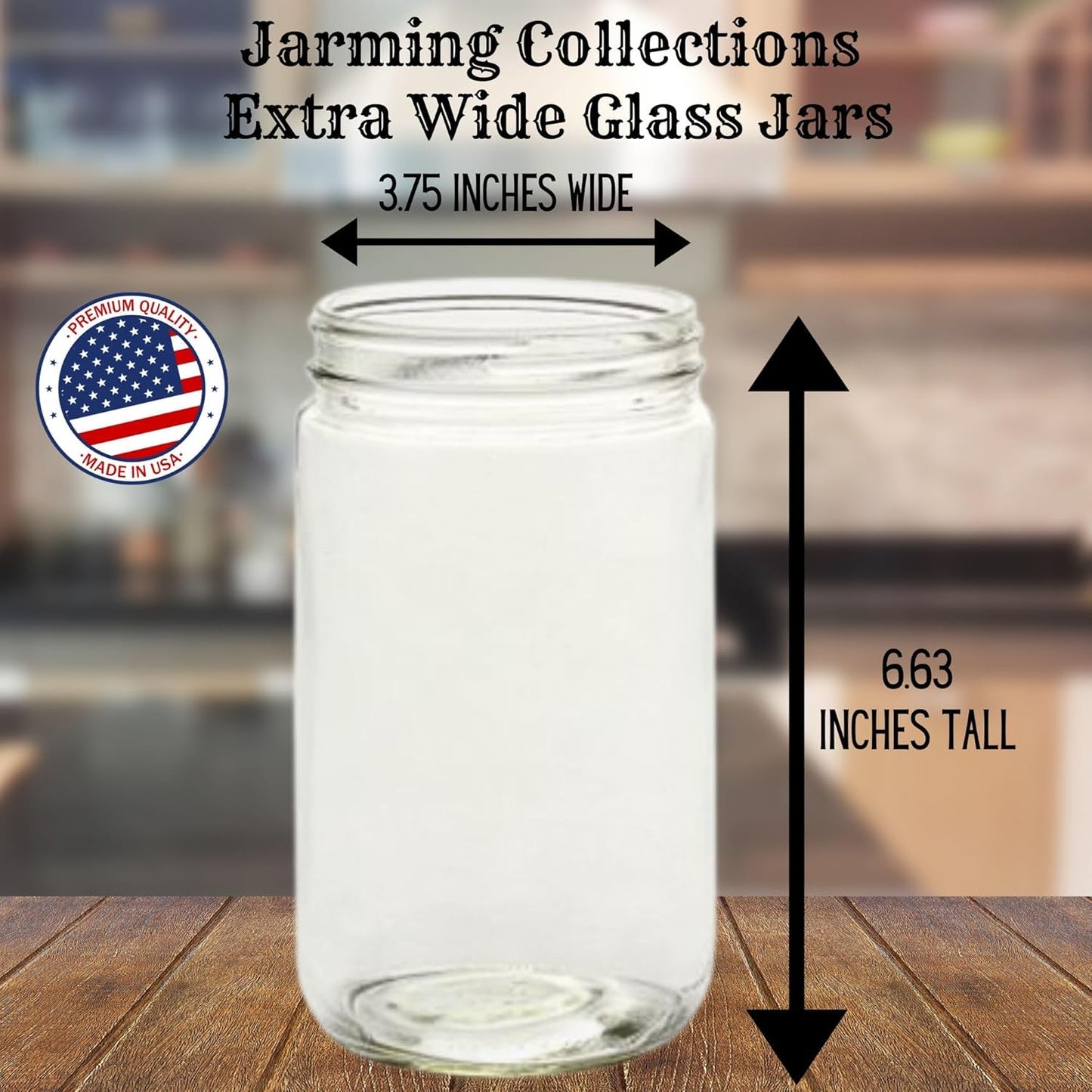Mason Jars 32 Oz Glass EXTRA WIDE MOUTH Quart Storage Jars with Lids - BPA Free Plastic Storage Lids - Made in USA - Quart Glass Jars 32 Oz with Airtight Lids (Set of 2)
